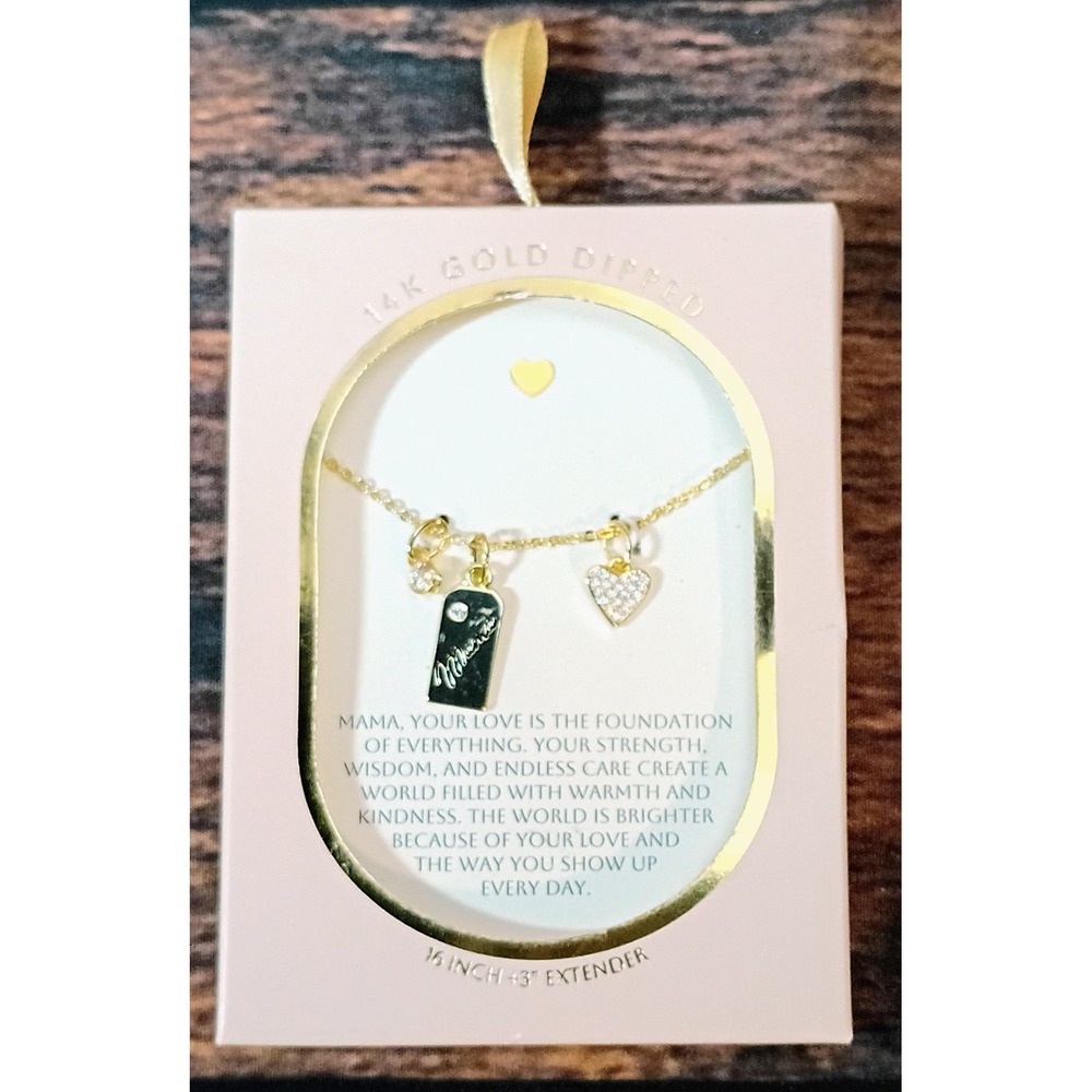 Target 14K Gold Dipped Mama Heart Charm Necklace 16-19 Inch Gold Tone NIB